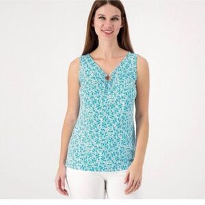 Susan Graver Printed Liquid Knit Sleeveless Top with Ring Detail sz XL  # E167